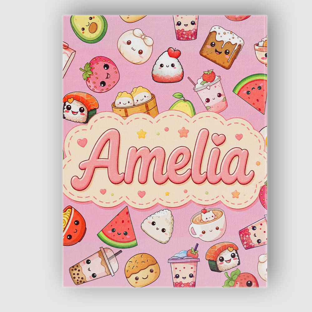 Personalised Name Kawaii Food Collection Custom  Unique Gift Idea Elegant Feature Canvas Wall Art Print Decor Picture Ready to Hang