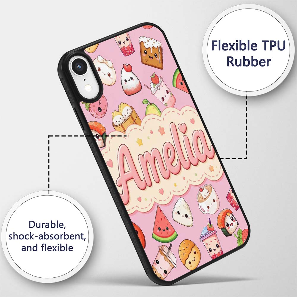 Kawaii Food Collection Sushi Fruit Drinks Soft Custom Name Protective Phone Case Mobile Cover Durable Everyday Smartphone Shock Resistant