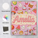 Personalised Name Kawaii Food Collection Custom  Unique Gift Idea Elegant Feature Canvas Wall Art Print Decor Picture Ready to Hang