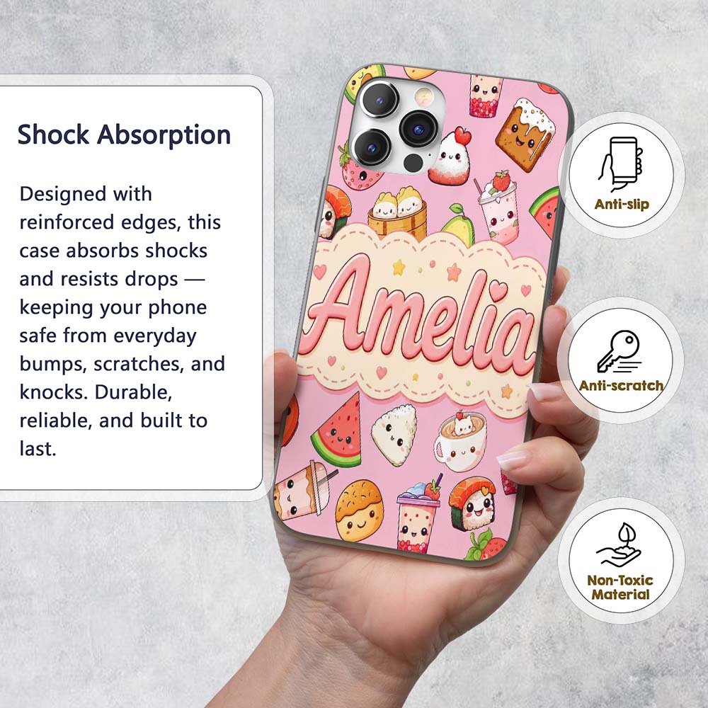 Kawaii Food Collection Sushi Fruit Drinks Soft Custom Name Protective Phone Case Mobile Cover Durable Everyday Smartphone Shock Resistant