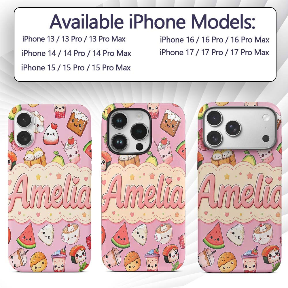 Kawaii Food Collection Sushi Fruit Drinks Soft Custom Name Protective Phone Case Mobile Cover Durable Everyday Smartphone Shock Resistant