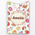 Kawaii Food Collection Cute Sushi Fruit Drinks Cartoon Seamless  Personalised Custom Name Super Soft Fleece Blanket Bed Sofa Throw