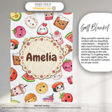 Kawaii Food Collection Cute Sushi Fruit Drinks Cartoon Seamless  Personalised Custom Name Super Soft Fleece Blanket Bed Sofa Throw