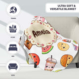 Kawaii Food Collection Cute Sushi Fruit Drinks Cartoon Seamless  Personalised Custom Name Super Soft Fleece Blanket Bed Sofa Throw