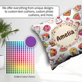 Custom Name Kawaii Food Cute Sushi Fruit Drinks Cartoon Seamless Square Filled Cushion Throw Pillow Sofa Bed Home Decor Zip Washable UK Made