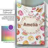 Kawaii Food Collection Cute Sushi Fruit Drinks Cartoon Seamless  Personalised Custom Name Super Soft Fleece Blanket Bed Sofa Throw