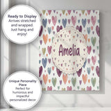 Personalised Name Watercolor Pastel Hearts Custom  Unique Gift Idea Elegant Feature Canvas Wall Art Print Decor Picture Ready to Hang