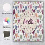 Personalised Name Watercolor Pastel Hearts Custom  Unique Gift Idea Elegant Feature Canvas Wall Art Print Decor Picture Ready to Hang