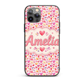 Watercolor Pink Red Hearts Love Romantic Seamless Custom Name Protective Phone Case Mobile Cover Durable Everyday Smartphone Shock Resistant