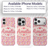 Watercolor Pink Red Hearts Love Romantic Seamless Custom Name Protective Phone Case Mobile Cover Durable Everyday Smartphone Shock Resistant