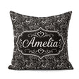Custom Name Elegant Black White Swirl Hearts Decorative Seamless Square Filled Cushion Throw Pillow Sofa Bed Home Decor Zip Washable UK Made