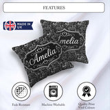 Custom Name Elegant Black White Swirl Hearts Decorative Seamless Square Filled Cushion Throw Pillow Sofa Bed Home Decor Zip Washable UK Made