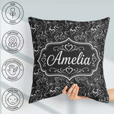 Custom Name Elegant Black White Swirl Hearts Decorative Seamless Square Filled Cushion Throw Pillow Sofa Bed Home Decor Zip Washable UK Made