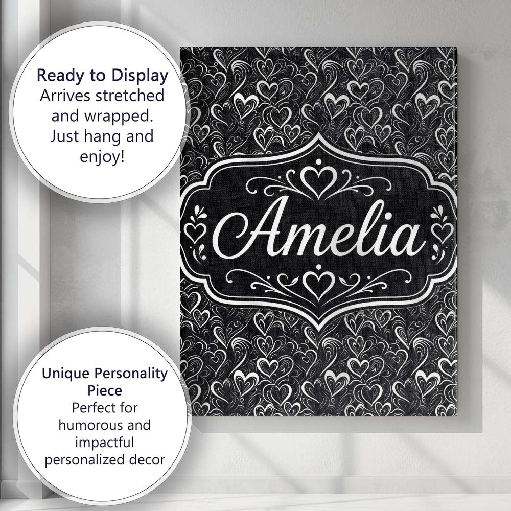 Personalised Name Elegant Black White Swirl Custom  Bespoke Interior Contemporary Canvas Wall Art Print Decor Picture Ready to Hang