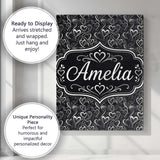 Personalised Name Elegant Black White Swirl Custom  Bespoke Interior Contemporary Canvas Wall Art Print Decor Picture Ready to Hang