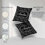 Custom Name Elegant Black White Swirl Hearts Decorative Seamless Square Filled Cushion Throw Pillow Sofa Bed Home Decor Zip Washable UK Made