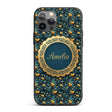 Luxury Ornate Blue Gold Floral Hearts Seamless Custom Name Protective Phone Case Mobile Cover Durable Everyday Smartphone Shock Resistant