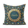 Custom Name Luxury Ornate Blue Gold Floral Seamless Pattern Name Square Filled Cushion Throw Pillow Sofa Bed Home Decor Zip Washable UK Made