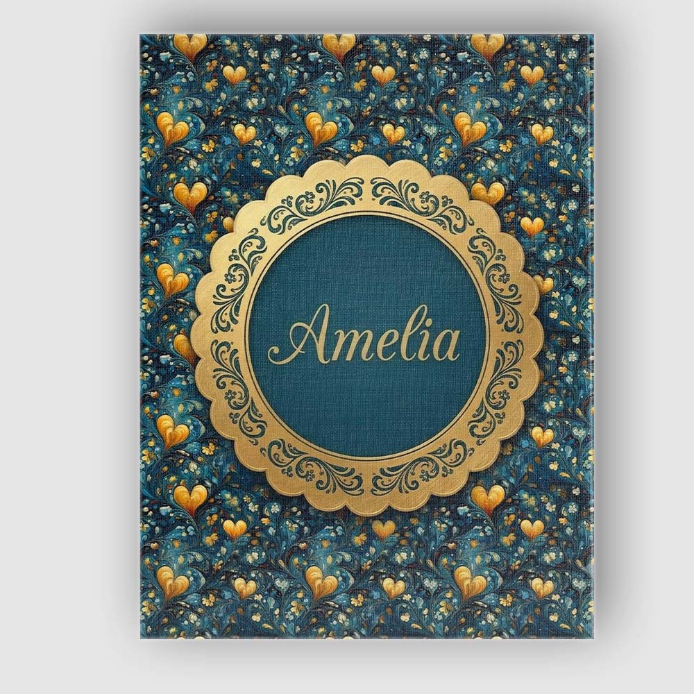 Personalised Name Luxury Ornate Blue Gold Custom  Unique Gift Idea Elegant Feature Canvas Wall Art Print Decor Picture Ready to Hang