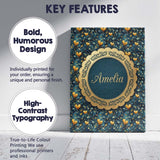 Personalised Name Luxury Ornate Blue Gold Custom  Unique Gift Idea Elegant Feature Canvas Wall Art Print Decor Picture Ready to Hang