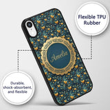 Luxury Ornate Blue Gold Floral Hearts Seamless Custom Name Protective Phone Case Mobile Cover Durable Everyday Smartphone Shock Resistant