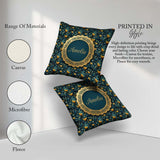 Custom Name Luxury Ornate Blue Gold Floral Seamless Pattern Name Square Filled Cushion Throw Pillow Sofa Bed Home Decor Zip Washable UK Made