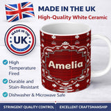 Personalized Custom Name Traditional Red White Christmas Tree Knit Seamless Pattern Lovely 11oz Ceramic Coffee Tea Mug White Large Handle