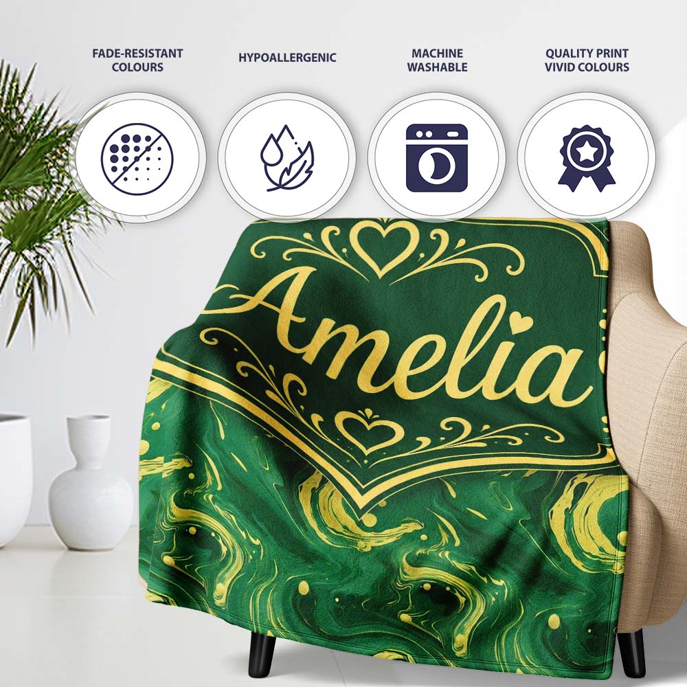 Green Yellow Fluid Marble Abstract Swirl Seamless Pattern Custom  Personalised Custom Name Super Soft Fleece Blanket Bed Sofa Throw