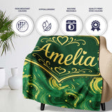 Green Yellow Fluid Marble Abstract Swirl Seamless Pattern Custom  Personalised Custom Name Super Soft Fleece Blanket Bed Sofa Throw
