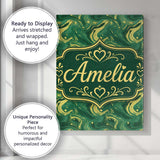 Personalised Name Green Yellow Fluid Marble Custom  Bespoke Interior Contemporary Canvas Wall Art Print Decor Picture Ready to Hang