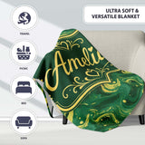 Green Yellow Fluid Marble Abstract Swirl Seamless Pattern Custom  Personalised Custom Name Super Soft Fleece Blanket Bed Sofa Throw