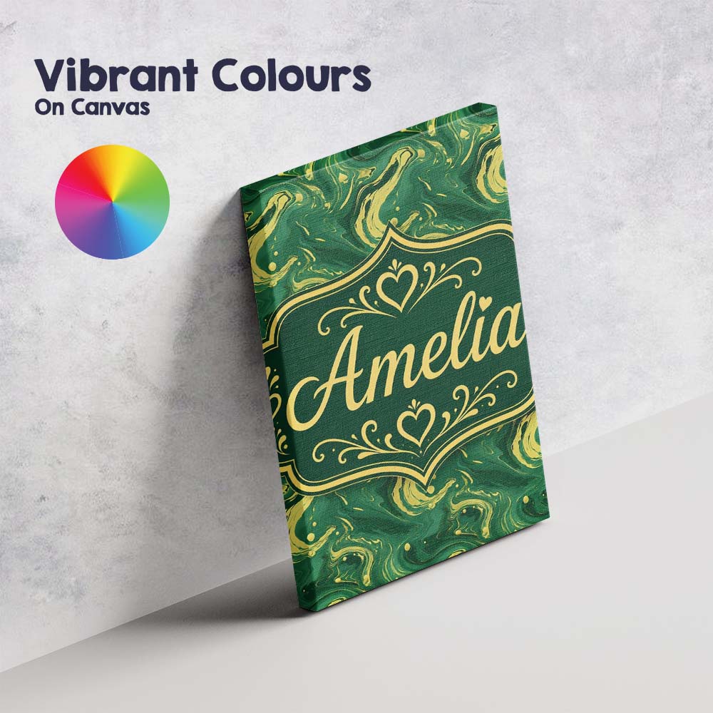 Personalised Name Green Yellow Fluid Marble Custom  Bespoke Interior Contemporary Canvas Wall Art Print Decor Picture Ready to Hang