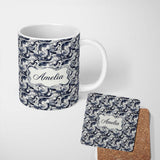 Personalized Custom Name Grey Black Fluid Marble Abstract Swirl Seamless Pattern Name Cute 11oz Ceramic Coffee Tea Mug White Large Handle