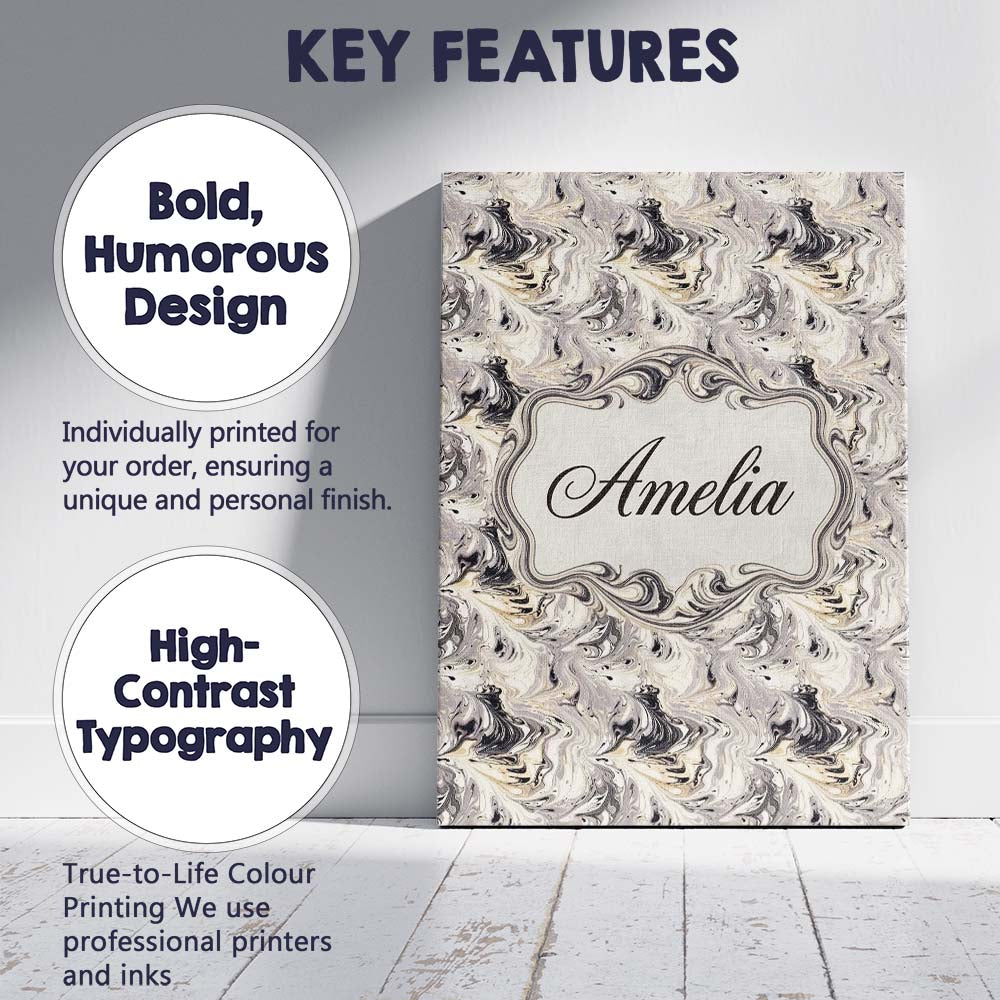 Personalised Name Neutral Beige Black Fluid Custom  Bespoke Interior Contemporary Canvas Wall Art Print Decor Picture Ready to Hang