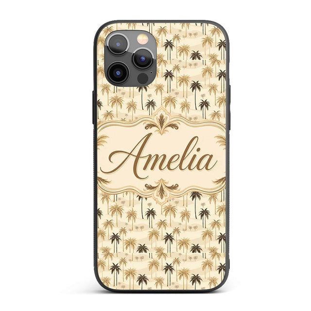 Vintage Palm Trees Desert Beige Tropical Seamless Custom Name Protective Phone Case Mobile Cover Durable Everyday Smartphone Shock Resistant