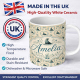 Personalized Custom Name Elegant Seal Cameo Frames with Floral Vintage Beige Seamless Pattern 11oz Ceramic Coffee Tea Mug White Large Handle