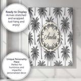 Personalised Name Black White Palm Trees Custom  Unique Gift Idea Elegant Feature Canvas Wall Art Print Decor Picture Ready to Hang