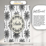 Black White Palm Trees Minimal Tropical Seamless Pattern Name Cute  Personalised Custom Name Super Soft Fleece Blanket Bed Sofa Throw