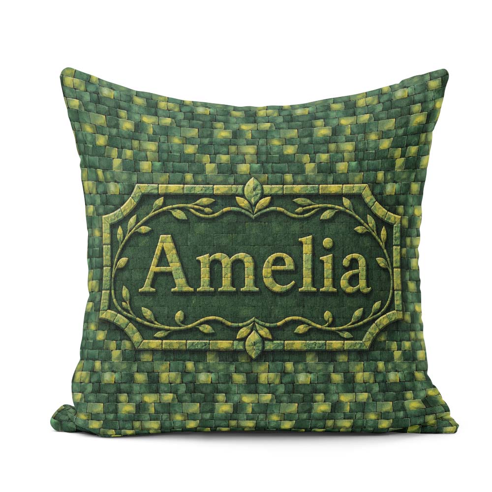 Custom Name Green Square Tile Mosaic Abstract Seamless Name Cute Square Filled Cushion Throw Pillow Sofa Bed Home Decor Zip Washable UK Made