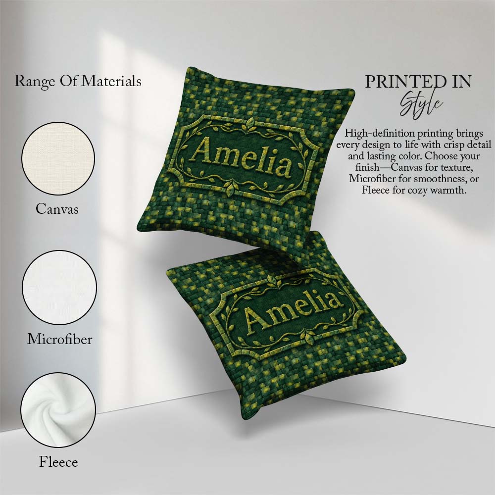 Custom Name Green Square Tile Mosaic Abstract Seamless Name Cute Square Filled Cushion Throw Pillow Sofa Bed Home Decor Zip Washable UK Made