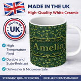 Personalized Custom Name Green Square Tile Mosaic Abstract Seamless Pattern Name Cute Unique 11oz Ceramic Coffee Tea Mug White Large Handle