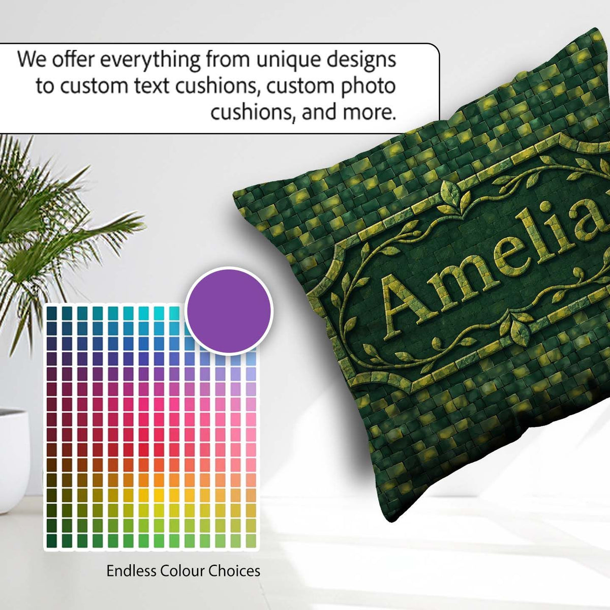 Custom Name Green Square Tile Mosaic Abstract Seamless Name Cute Square Filled Cushion Throw Pillow Sofa Bed Home Decor Zip Washable UK Made