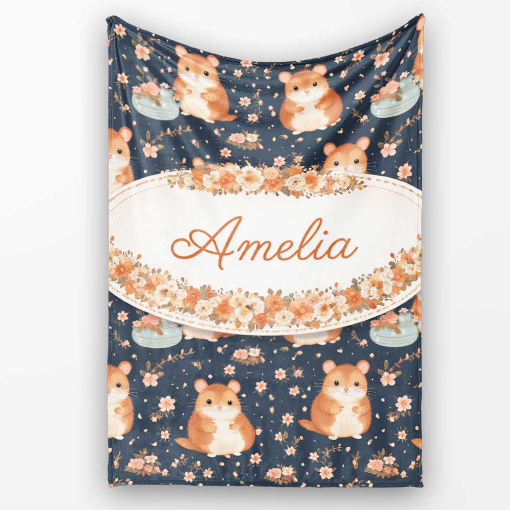 Cute Hamster Floral Teapot Seamless Pattern Perfect Gift for Her  Personalised Custom Name Super Soft Fleece Blanket Bed Sofa Throw