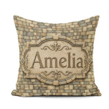 Custom Name Beige Stone Brick Wall Texture Seamless Pattern Name Square Filled Cushion Throw Pillow Sofa Bed Home Decor Zip Washable UK Made