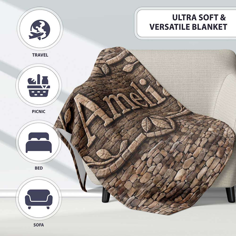 Rustic Brown Stone Wall Texture Seamless Pattern Name Cute Unique  Personalised Custom Name Super Soft Fleece Blanket Bed Sofa Throw