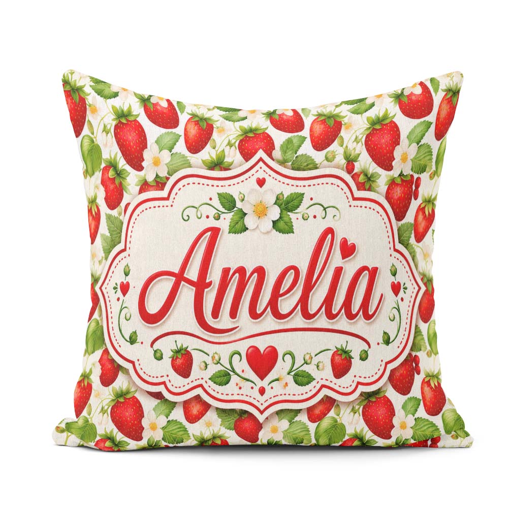 Custom Name Fresh Red White Blossom Seamless Pattern Name Cute Square Filled Cushion Throw Pillow Sofa Bed Home Decor Zip Washable UK Made