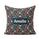 Custom Name Wild Strawberry Floral Navy Background Seamless Name Square Filled Cushion Throw Pillow Sofa Bed Home Decor Zip Washable UK Made