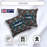 Custom Name Wild Strawberry Floral Navy Background Seamless Name Square Filled Cushion Throw Pillow Sofa Bed Home Decor Zip Washable UK Made
