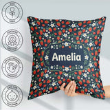 Custom Name Wild Strawberry Floral Navy Background Seamless Name Square Filled Cushion Throw Pillow Sofa Bed Home Decor Zip Washable UK Made