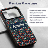 Wild Strawberry Floral Navy Background Seamless Custom Name Protective Phone Case Mobile Cover Durable Everyday Smartphone Shock Resistant